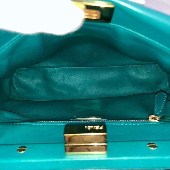 Fendi Teal Mini Peekaboo Bag Nappa Iconic Satchel Lago Teal Shoulder Handbag - Picture 5 of 15